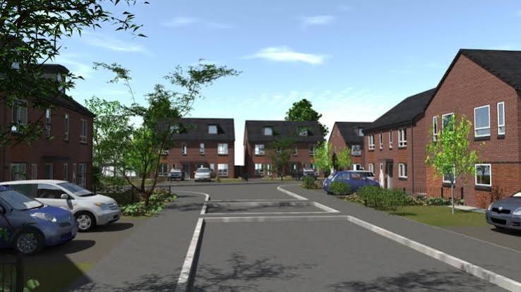 Architectural visualisation — residential street and landscaping at Halton Court
